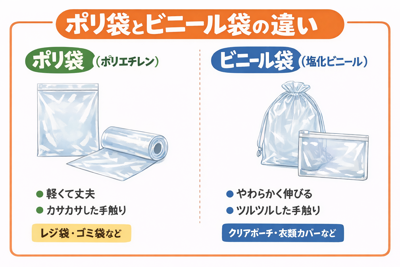 ポリ袋とは？ビニール袋との違いを素材・用途から解説